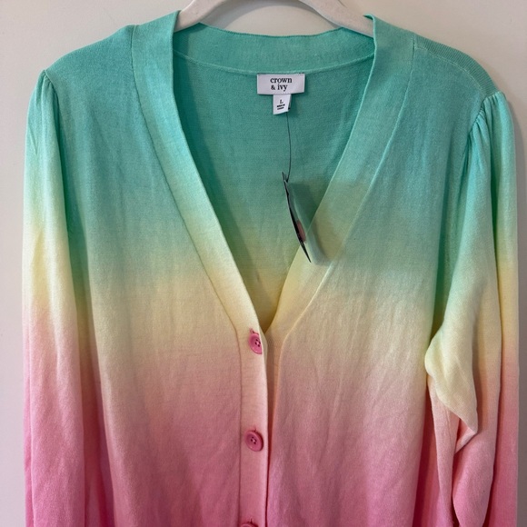 Crown & Ivory NWT Rainbow Ombre Cardigan Pastel Long Sleeve New With Tags Large - Picture 5 of 9
